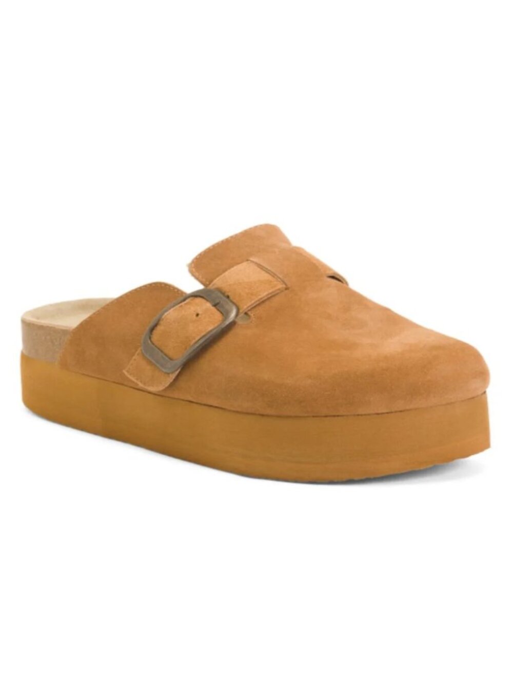 CUSHIONAIRE Suede Wide Granola Platform Buckle Clogs